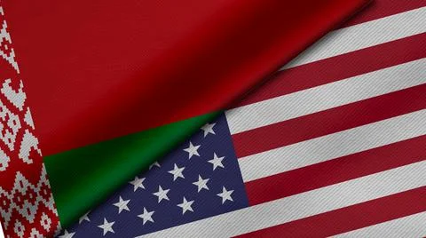 3D Rendering of two flags from Republic of Belarus and United States of Ameri Stock Illustration