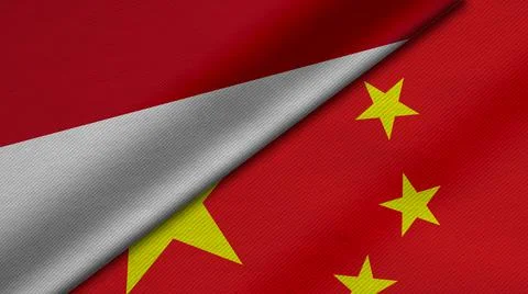 3D Rendering of two flags from Republic of Indonesia and China together with  Stock Illustration