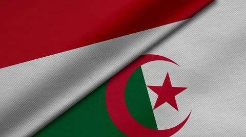 3D Rendering of two flags from Republic of Indonesia and Republic of Algeria  Stock Illustration