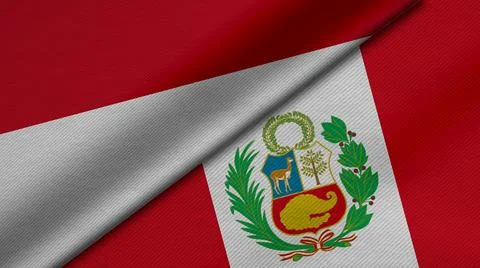 3D Rendering of two flags from Republic of Indonesia and Republic of Peru tog Illustrazione stock