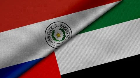 3D Rendering of two flags from Republic of Paraguay and United Arab Emirates  Stock Illustration
