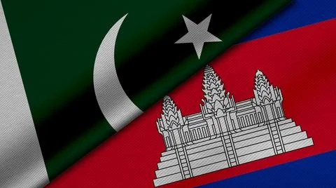 3D Rendering of two flags from Republic of pakistan  and Kingdom of Cambodia  Stock Illustration