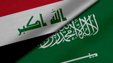3D Rendering of two flags of Republic of Iraq and Saudi Arabia together with  Illustrazione stock