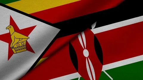3D Rendering of two flags from Republic of Zimbabwe and Republic of Kenya tog Stock Illustration