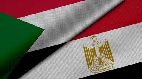 3D Rendering of two flags from Republic of the Sudan and Arab Republic of Egy Stock Illustration