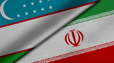 3D rendering of two flags of Republic of Uzbekistan and Islamic Republic of I Illustrazione stock