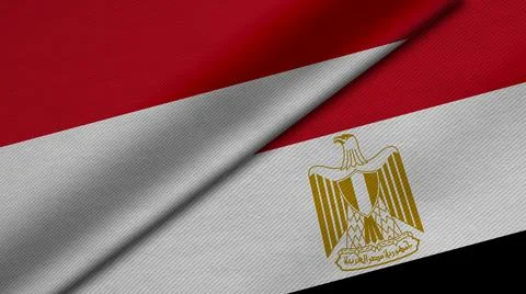 3D Rendering of two flags from Republic of Indonesia and Arab Republic of Egy Stock Illustration