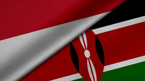 3D Rendering of two flags from Republic of Indonesia and Republic of Kenya to Stock Illustration