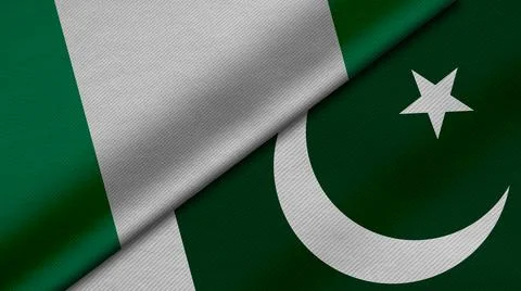 3D Rendering of two flags from Republic of Nigeria and Republic of pakistan t Stock Illustration