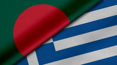 3D rendering of two flags of Republic of Bangladesh and Greece together with  Illustrazione stock