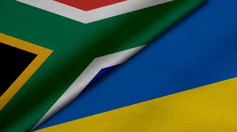3D Rendering of two flags from Republic of South Africa and Ukraine together  Stock Illustration