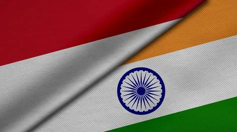 3D Rendering of two flags from Republic of Indonesia and India together with  Stock Illustration