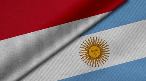 3D Rendering of two flags from Republic of Indonesia and Argentina Republic t Illustrazione stock