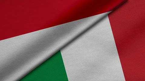 3D Rendering of two flags from Republic of Indonesia and Italian Republic tog Stock Illustration