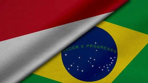 3D Rendering of two flags from Republic of Indonesia and Federative Republic  Stock Illustration