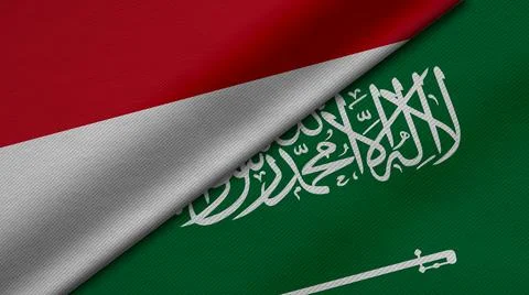 3D Rendering of two flags from Republic of Indonesia and Saudi Arabia togethe Stock Illustration