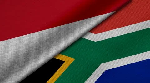 3D Rendering of two flags from Republic of Indonesia and Republic of South Af Stock Illustration