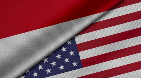 3D Rendering of two flags from Republic of Indonesia and United States of Ame Stock Illustration