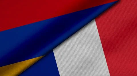 3D Rendering of two flags from Republic of Armenia and French Republic togeth Stock Illustration