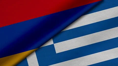 3D Rendering of two flags from Republic of Armenia and greece together with f Stock Illustration
