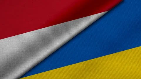 3D Rendering of two flags from Republic of Indonesia and Ukraine together wit Stock Illustration