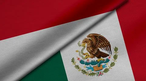 3D Rendering of two flags from Republic of Indonesia and United Mexican State Stock Illustration