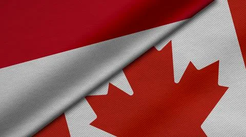 3D Rendering of two flags from Republic of Indonesia and Canada together with Stock Illustration