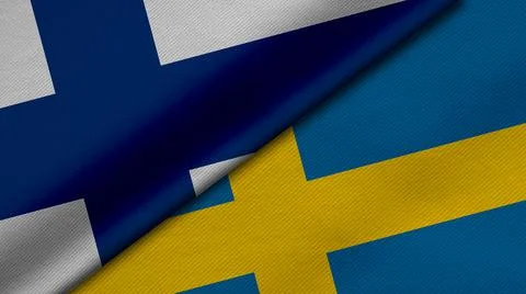 3D Rendering of two flags from Republic of Finland and Kingdom of Sweden toge Stock Illustration