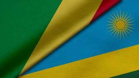3D Rendering of two flags from Republic of the Congo and Republic of Rwanda t Stock Illustration