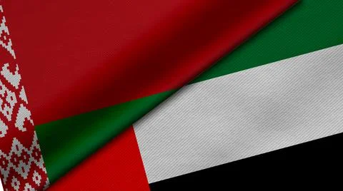 3D Rendering of two flags from Republic of Belarus and United Arab Emirates t Stock Illustration