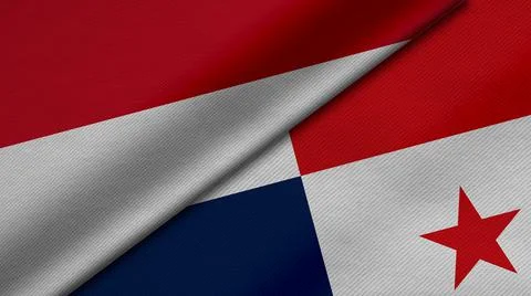 3D Rendering of two flags from Republic of Indonesia and Republic of Panama t Illustrazione stock