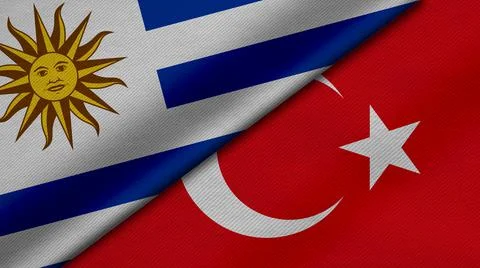 3D Rendering of two flags of Republic of Uruguay and Republic of Turkey toget Stock Illustration