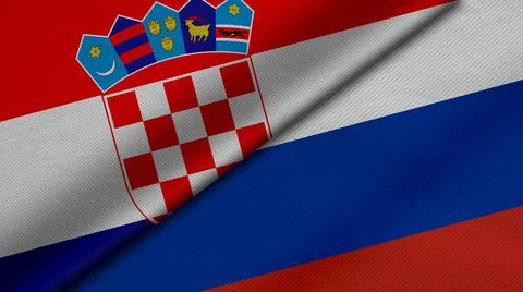 3D Rendering of two flags of Republic of Croatia and Russian Federation toget Stock Illustration