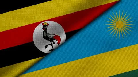 3D Rendering of two flags from Republic of Uganda and Republic of Rwanda toge Stock Illustration