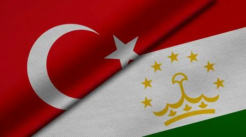 3D Rendering of two flags from Republic of Turkey and Republic of Tajikistan  Illustrazione stock
