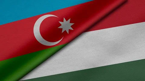 3D rendering of two flags of Republic of Azerbaijan and Hungary together with Stock Illustration