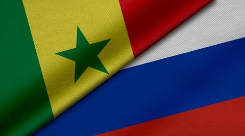 3D Rendering of two flags of Republic of Senegal and Russian Federation toget Illustrazione stock