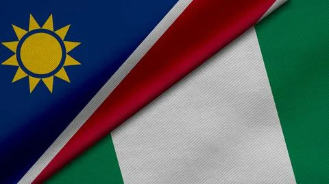 3D Rendering of two flags from Republic of Namibia and Republic of Nigeria to Stock Illustration