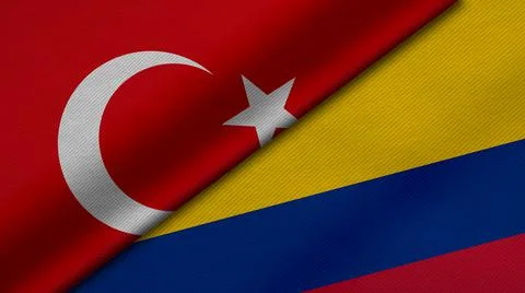 3D Rendering of two flags of Republic of Turkey and Republic of Colombia toge Stock Illustration