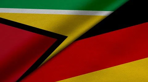 3D Rendering of two flags from Republic of Guyana and Republic of Germany tog Stock Illustration