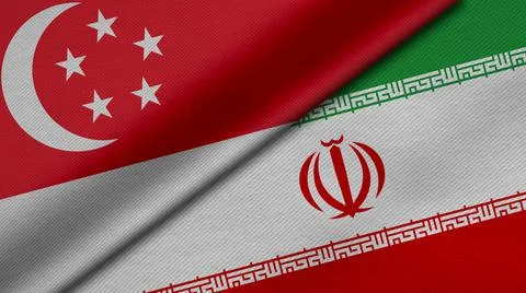 3D rendering of two flags of Republic of Singapore and Islamic Republic of Ir Stock Illustration