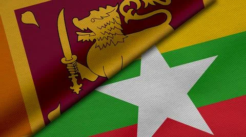 3D Rendering of two flags from Republic of Sri Lanka and myanmar together wit Stock Illustration