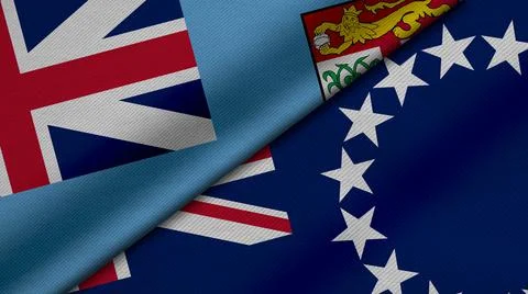 3D Rendering of two flags from Republic of Fiji and Cook Islands together wit Stock Illustration