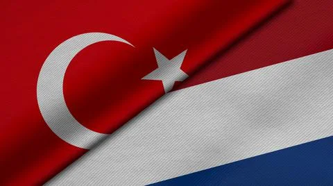 3D Rendering of two flags from Republic of Turkey and Netherlands with fabric Stock Illustration
