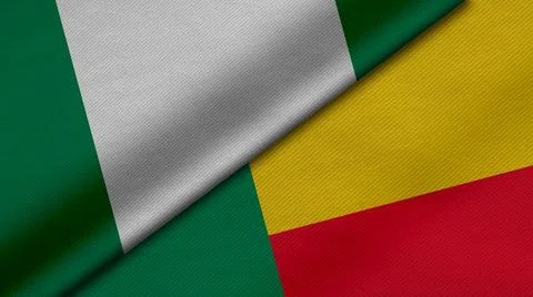 3D rendering of two flags of Republic of Nigeria and Republic of Benin togeth Illustrazione stock