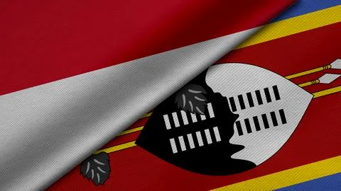 3D Rendering of two flags from Republic of Indonesia and Kingdom of Eswatini  Stock Illustration