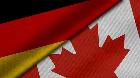 3D Rendering of two flags from Republic of Germany and Canada together with f Stock Illustration
