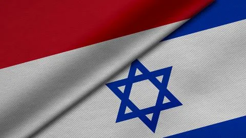 3D Rendering of two flags from Republic of Indonesia and State of Israel toge Stock Illustration