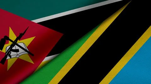3D Rendering of two flags from Republic of Mozambique and United Republic of  Illustrazione stock