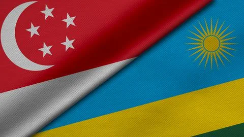 3D rendering of two flags of Republic of Singapore and Republic of Rwanda tog Stock Illustration